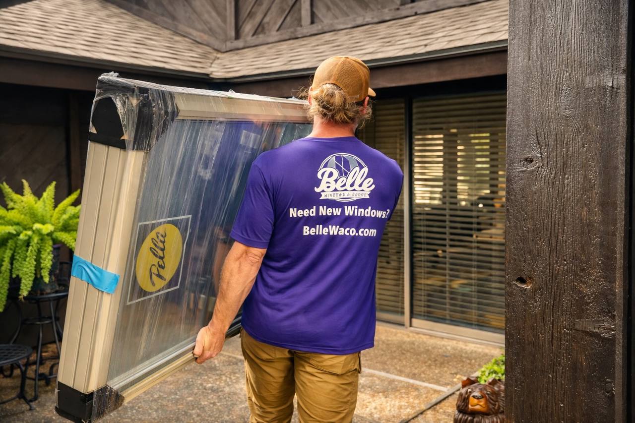 Belle Windows and Doors installer working during a residential window installation